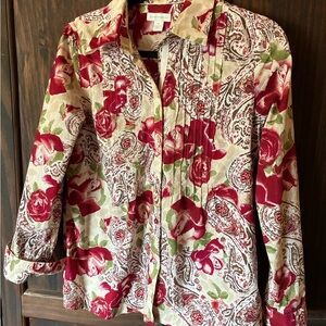 Charter Club Red and Cream Floral Blouse